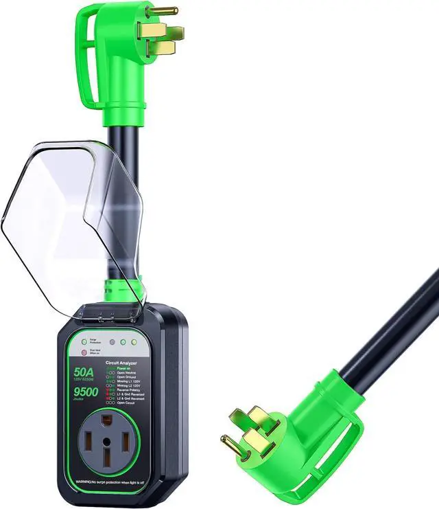 Main image of RV Surge Protectors 50 Amp Waterproof, [2025 New Upgraded] RV Circuit Analyzer, Full Protection RV Adapter Plug for Camper(Green)