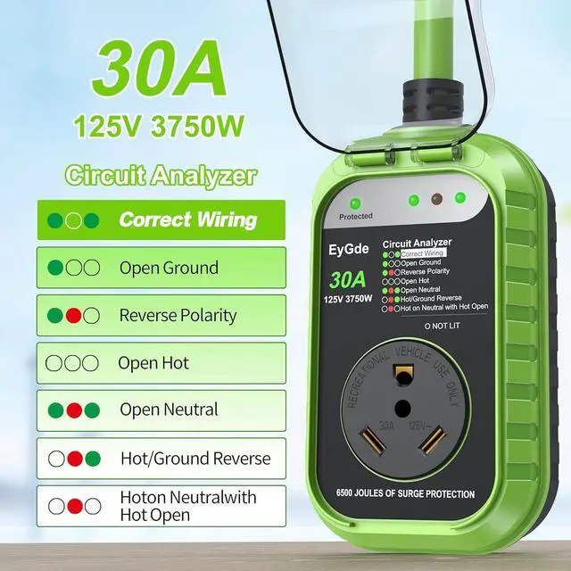 Alt view image 2 of 7 - RV Surge Protector 30 Amp, RV Circuit Analyzer with Waterproof Cover, RV Accessories Power Voltage Protection Guard for Camper Travel Trailers