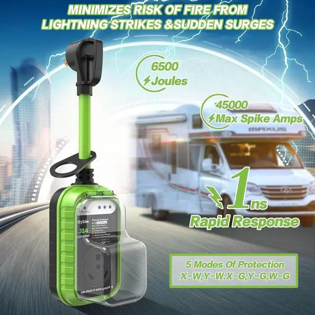 Alt view image 3 of 7 - RV Surge Protector 30 Amp, RV Circuit Analyzer with Waterproof Cover, RV Accessories Power Voltage Protection Guard for Camper Travel Trailers