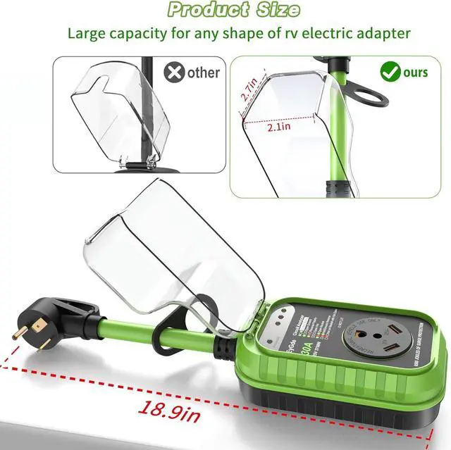 Alt view image 5 of 7 - RV Surge Protector 30 Amp, RV Circuit Analyzer with Waterproof Cover, RV Accessories Power Voltage Protection Guard for Camper Travel Trailers