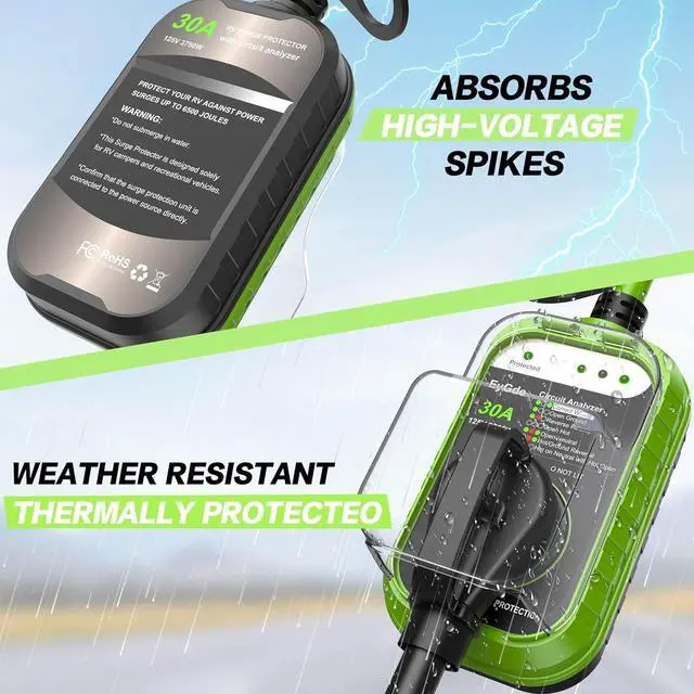 Alt view image 7 of 7 - RV Surge Protector 30 Amp, RV Circuit Analyzer with Waterproof Cover, RV Accessories Power Voltage Protection Guard for Camper Travel Trailers