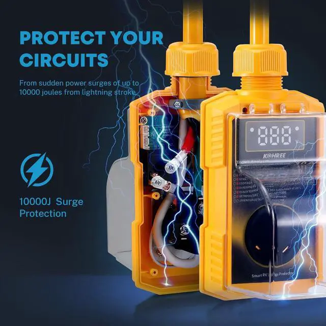 Alt view image 2 of 7 - RV Surge Protector 30 Amp with High/Low Voltage Protection, 10000 Joules 30 Amp RV Surge Protector Waterproof, Circuit Analyzer with Smart LED Display for RV Camper, Yellow