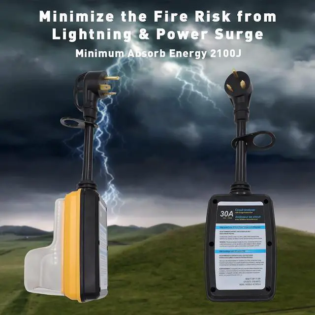 Alt view image 4 of 7 - rv Surge Protector 30 Amp Smart RV Surge Protector with Waterproof Cover All-in-1 Circuit Analyzer Power Guard for RV, Camper, Trailer, Truck, Motorboat, Yacht, Mobilhome