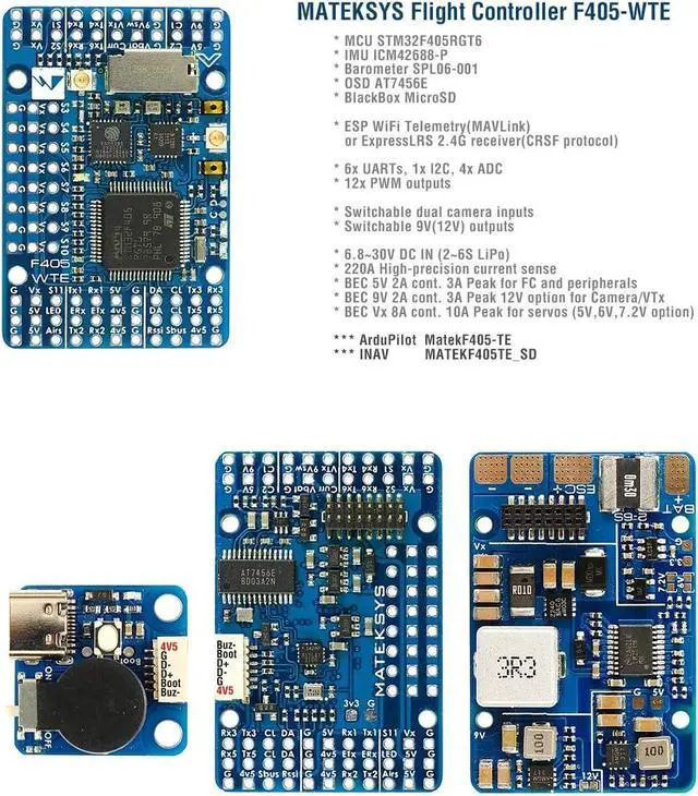Alt view image 2 of 7 - Matek F405 WTE Flight Controller STM32F405RGT6 Built in OSD SD Slot DPS310 for RC FPV Racing Drone