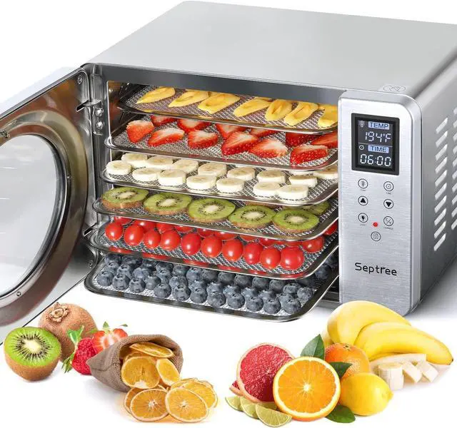 Alt view image 2 of 7 - Silver Retro Food Dehydrator- 6 Stainless Steel Trays, 190 Max Digital Temperature Control, Built-in Light, 500W Efficient Drying Machine for Beef Jerky Fruit Mushroom& Yogurt