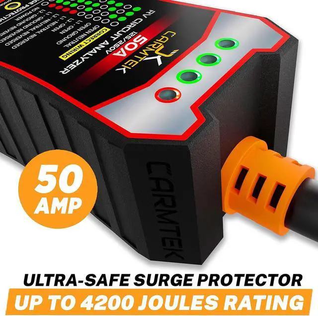 Alt view image 2 of 6 - RV Surge Protector 50 Amp - RV Circuit Analyzer with Integrated Surge Protection - Smart 50 Amp Surge Voltage Defender with Grip Handles