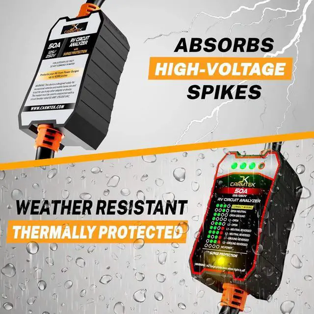 Alt view image 4 of 6 - RV Surge Protector 50 Amp - RV Circuit Analyzer with Integrated Surge Protection - Smart 50 Amp Surge Voltage Defender with Grip Handles