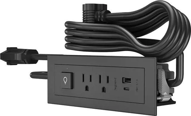 Alt view image 2 of 7 - Legrand RDSZCBK radiant Furniture Power Center with USB and Switch, Recessed Power Strip, 2 Outlets, Type A/C USB, 6 Foot Cord, Black