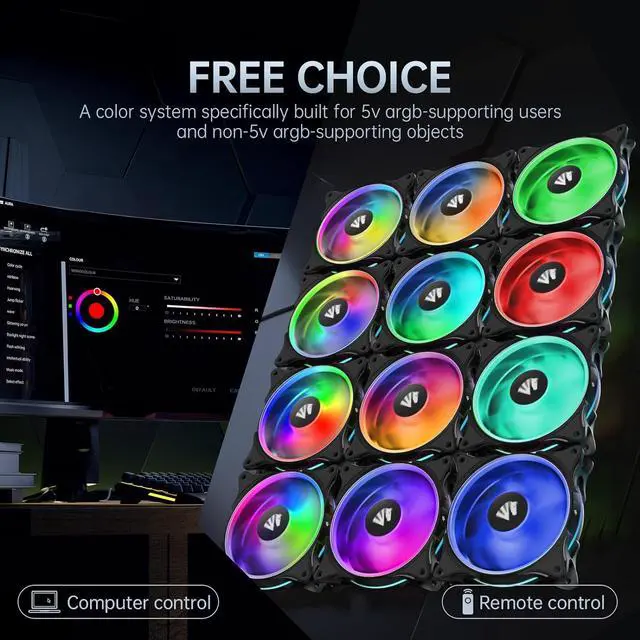 Alt view image 7 of 7 - FS-9002 Pro 120mm RGB Case Fan, 26 LED ARGB and Double LED Lingting Loops, 800-1800rpm Pwm Case Fan with 5V PWM Motherboard Sync/Analog Controller (6 Pack, White)