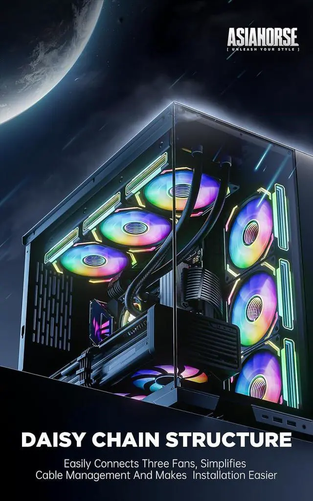 Alt view image 2 of 7 - COSMIQ 120mm PC RGB Fans Computer Case Fans, 5V 3-PIN Connector Daisy Chain PWM Cooling with Controller for Cases CPU Liquid Coolers (Black COSMIQ Forward, Black-3)