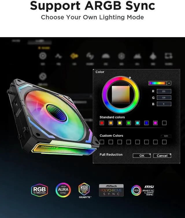 Alt view image 3 of 7 - COSMIQ 120mm PC RGB Fans Computer Case Fans, 5V 3-PIN Connector Daisy Chain PWM Cooling with Controller for Cases CPU Liquid Coolers (Black COSMIQ Forward, Black-3)