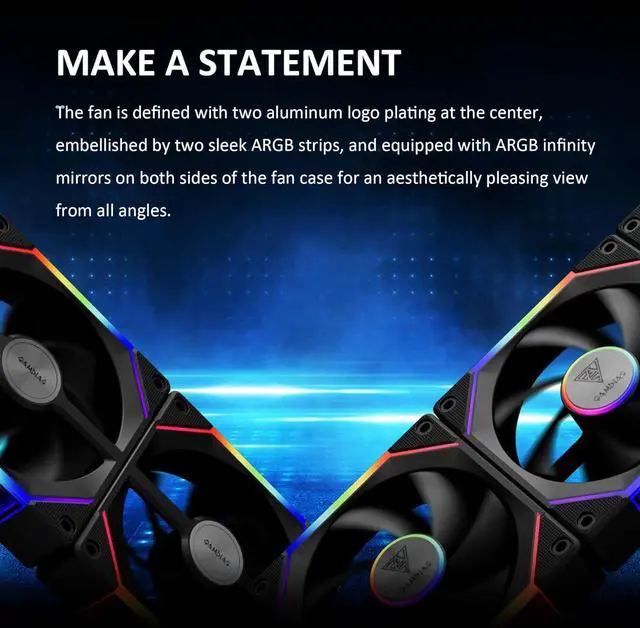 Alt view image 4 of 7 - AEOLUS P2-1203 120mm ARGB PWM Fan (3 Pack, no Hub), Include Reverse Fan Blade x3 & Controller, ARGB Sync, Easy Installation & Cabless Daisy-Chain Design, Silent Operation, Up to 2400RPM, Black
