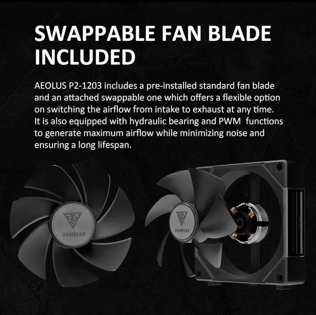 Alt view image 5 of 7 - AEOLUS P2-1203 120mm ARGB PWM Fan (3 Pack, no Hub), Include Reverse Fan Blade x3 & Controller, ARGB Sync, Easy Installation & Cabless Daisy-Chain Design, Silent Operation, Up to 2400RPM, Black