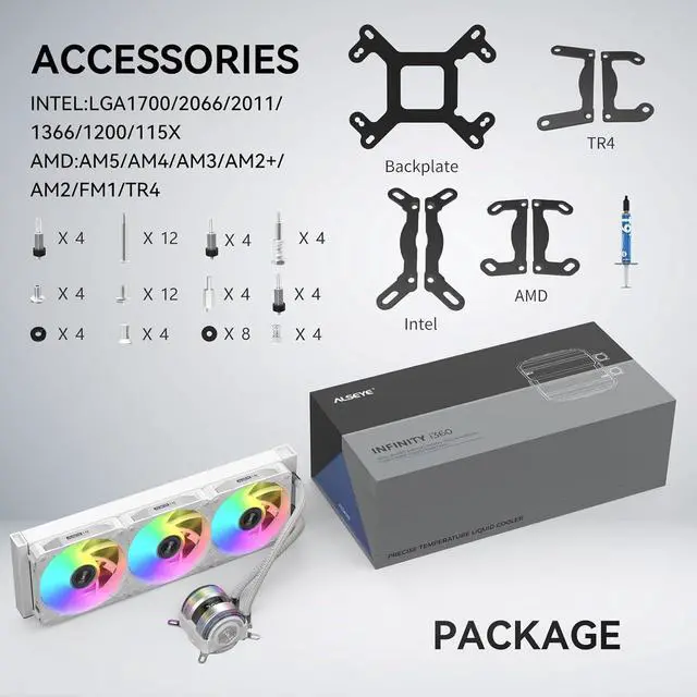 Alt view image 7 of 7 - Infinity i360 Water Cooling System - 360mm Radiator, Dual LED Pumps, Temperature Display, 3x120mm ARGB & PWM Fans, Low Noise Operation - Compatible with Intel LGA 1700/1200 / AMD AM5/AM4-White