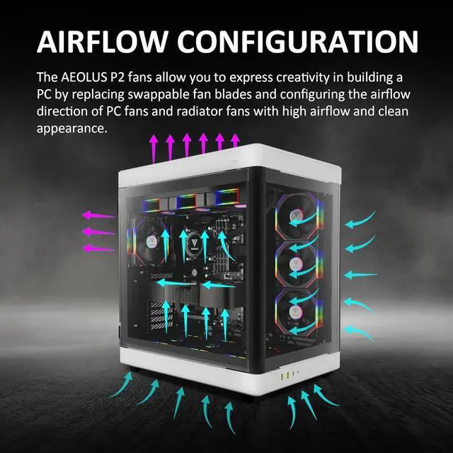 Alt view image 6 of 7 - AEOLUS P2-1203 120mm ARGB PWM Fan (3 Pack, no Hub), Include Reverse Fan Blade x3 & Controller, ARGB Sync, Easy Installation & Cabless Daisy-Chain Design, Silent Operation, Up to 2400RPM, Black