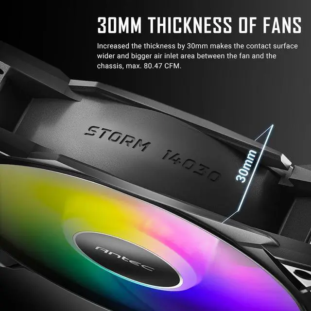 Alt view image 2 of 7 - 140mm RGB Fans, 140mm Case Fans, 30mm Thickness Case Fan, 1500 RPM with 95.44CFM, 1.94mmHO, 5V 3Pin Addressable RGB Fans with Controller, Motherboard SYNC and 4 Pin PWM Control, Storm T3 Series