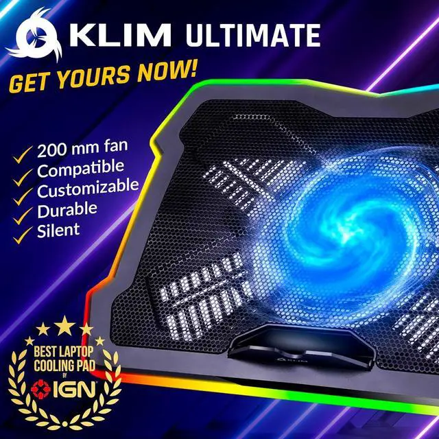 Alt view image 2 of 7 - Ultimate - RGB Laptop Cooling Pad with LED Rim - New - Gaming Laptop Cooler - USB Powered Fan - Very Stable and Silent Laptop Stand - Compatible up to 17" - PC Mac PS5 PS4 Xbox One