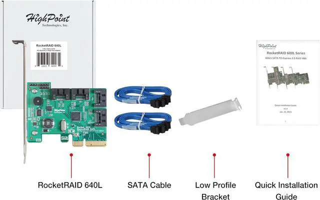 Alt view image 7 of 7 - RocketRAID 640L Internal 4 SATA Port PCI-Express 2.0 x4 SATA 6Gb/s RAID Controller -Lite Version