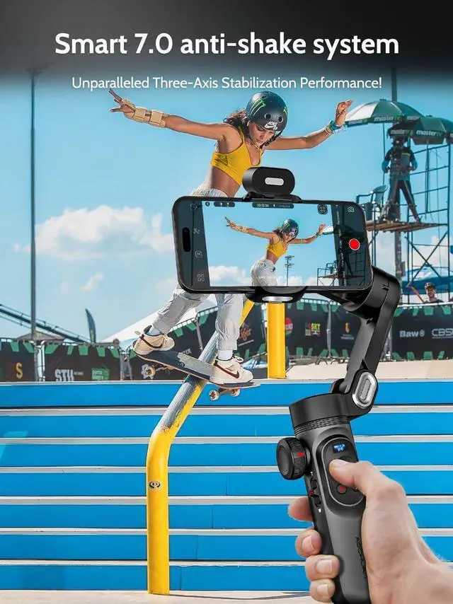 Alt view image 3 of 7 - 3-Axis Gimbal Stabilizer for Smartphone w/RGB Magnetic Fill Light Phone Gimbal for iPhone/Android Foldable iPhone Stabilizer w/Upgraded Face Tracking Vlog Recording-Smart X Pro Kit