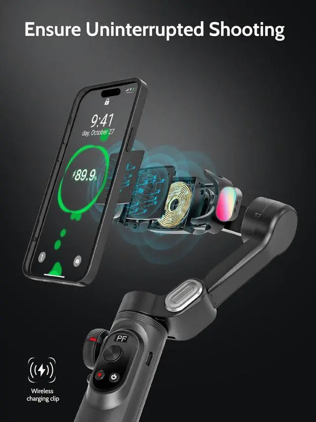 Alt view image 5 of 7 - 3-Axis Gimbal Stabilizer for Smartphone w/RGB Magnetic Fill Light Phone Gimbal for iPhone/Android Foldable iPhone Stabilizer w/Upgraded Face Tracking Vlog Recording-Smart X Pro Kit