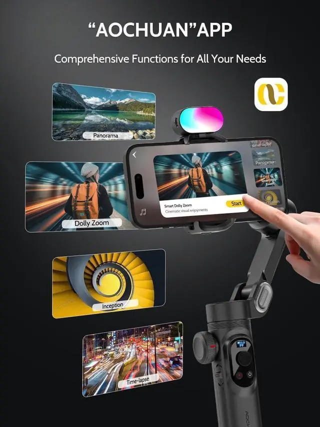 Alt view image 6 of 7 - 3-Axis Gimbal Stabilizer for Smartphone w/RGB Magnetic Fill Light Phone Gimbal for iPhone/Android Foldable iPhone Stabilizer w/Upgraded Face Tracking Vlog Recording-Smart X Pro Kit