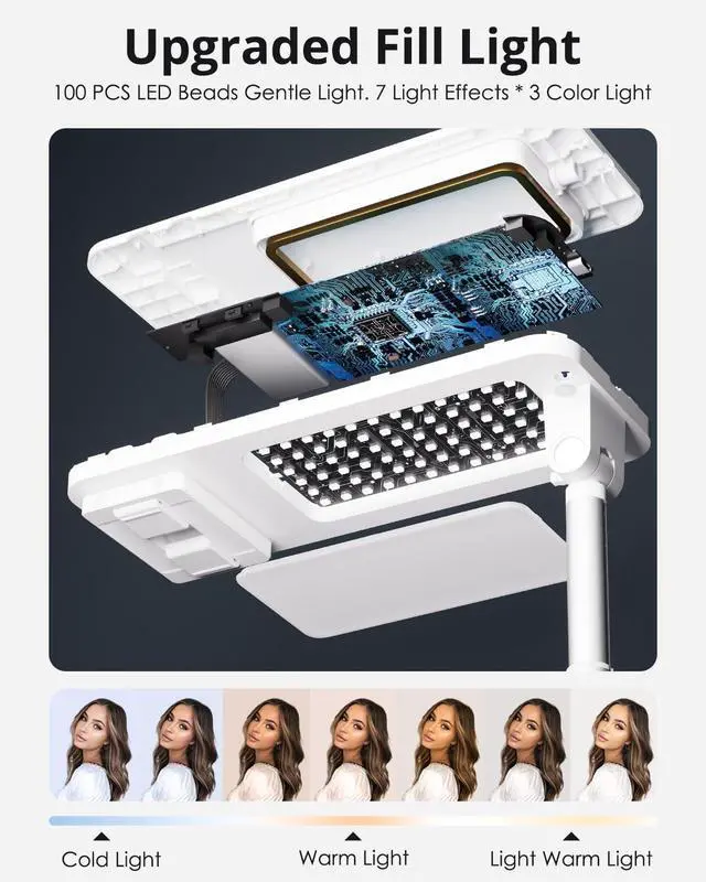 Alt view image 6 of 7 - Phone Stand for Recording, Overhead Phone Mount with Light, Selfie Stand,Portable,Extendable,360° Rotate,Adjustable,Wireless Remote,Rechargeable, for 3.5-6.9" Phones, Live Streaming, White