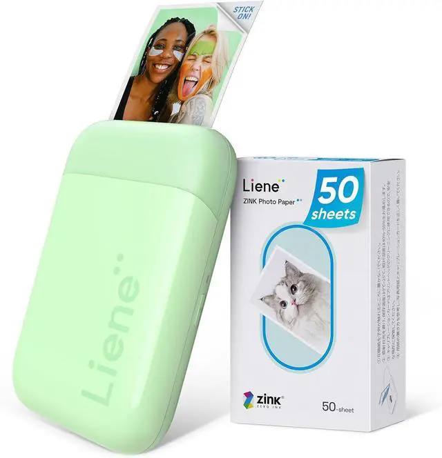 Main image of Photo Printer, 2x3 Mini Portable Instant Photo Printer Bundle w/ 50 Zink Adhesive Paper, Bluetooth 5.0, Compatible w/iOS & Android, Small Color Mono Picture Printer for iPhone, Smartphone Green