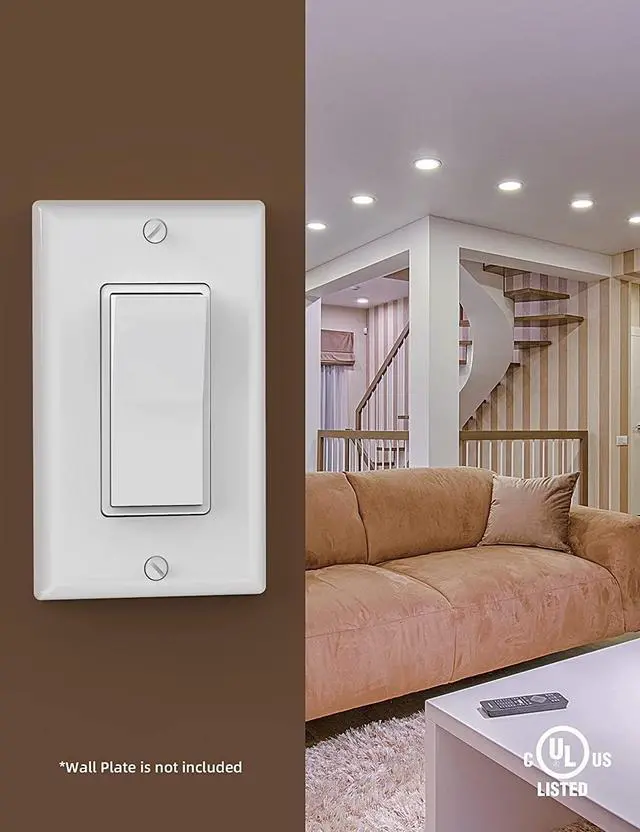Alt view image 4 of 7 - Single Pole Rocker Decora Light Switch, 15 Amp Self-grounding Electrical Light Switches, Residential Grade, UL Listed (50, Glossy White, Without Wall Plate)