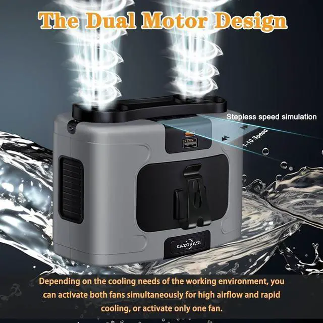 Alt view image 2 of 6 - 2024 Dual Motors Personal Fans Rechargeable Portable Waist Fan Neck Hanging Fan Super Powerfull Wind Cooling and Heatstroke Prevention Fan (20000mAh)