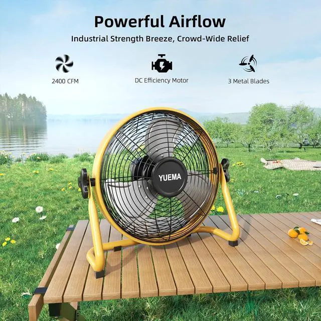 Alt view image 2 of 7 - Battery Operated Floor Fan - Rechargeable Powered Fan Cordless High Velocity Metal Blade Portable Fan for Camping Travel Patio Tent Indoor Outdoor 12 Inch 360 Degree Manual Tilt 12 Speed