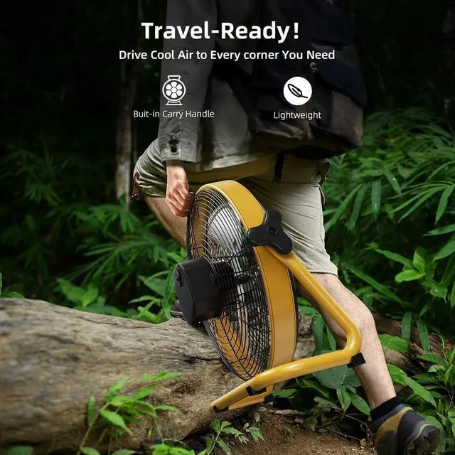 Alt view image 3 of 7 - Battery Operated Floor Fan - Rechargeable Powered Fan Cordless High Velocity Metal Blade Portable Fan for Camping Travel Patio Tent Indoor Outdoor 12 Inch 360 Degree Manual Tilt 12 Speed