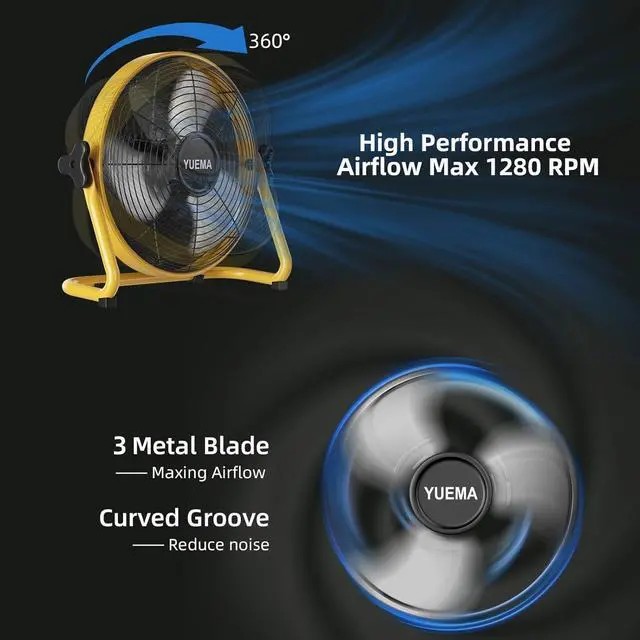 Alt view image 5 of 7 - Battery Operated Floor Fan - Rechargeable Powered Fan Cordless High Velocity Metal Blade Portable Fan for Camping Travel Patio Tent Indoor Outdoor 12 Inch 360 Degree Manual Tilt 12 Speed