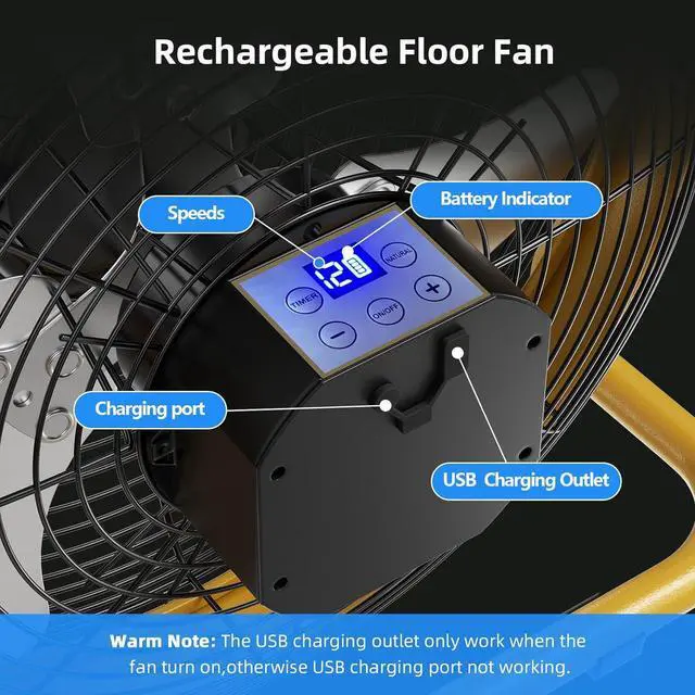 Alt view image 6 of 7 - Battery Operated Floor Fan - Rechargeable Powered Fan Cordless High Velocity Metal Blade Portable Fan for Camping Travel Patio Tent Indoor Outdoor 12 Inch 360 Degree Manual Tilt 12 Speed