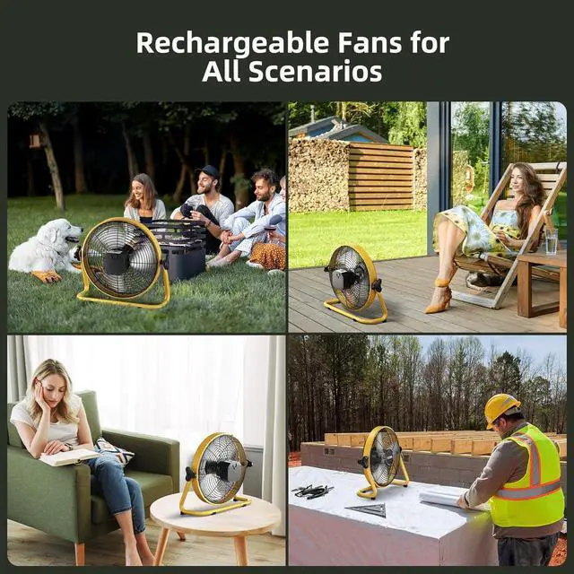 Alt view image 7 of 7 - Battery Operated Floor Fan - Rechargeable Powered Fan Cordless High Velocity Metal Blade Portable Fan for Camping Travel Patio Tent Indoor Outdoor 12 Inch 360 Degree Manual Tilt 12 Speed