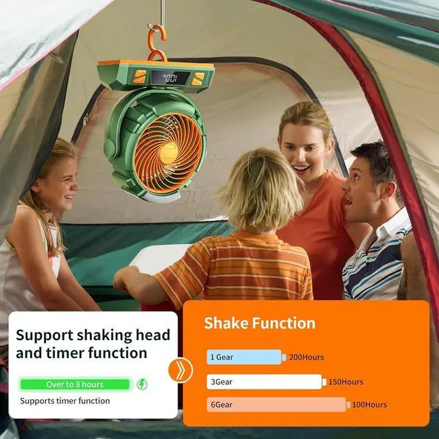 Alt view image 5 of 7 - Camping LED Fan with Light, 40000mAh Rechargeable Battery Powered Outdoor Tent Fan with Light and Hook, 6 Speed, Personal USB Desk Fan for Camping, Fishing, Power Outage,Hurricane, Worksite