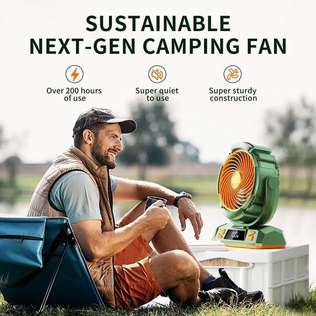 Alt view image 6 of 7 - Camping LED Fan with Light, 40000mAh Rechargeable Battery Powered Outdoor Tent Fan with Light and Hook, 6 Speed, Personal USB Desk Fan for Camping, Fishing, Power Outage,Hurricane, Worksite