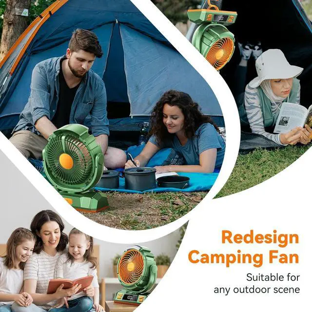 Alt view image 7 of 7 - Camping LED Fan with Light, 40000mAh Rechargeable Battery Powered Outdoor Tent Fan with Light and Hook, 6 Speed, Personal USB Desk Fan for Camping, Fishing, Power Outage,Hurricane, Worksite