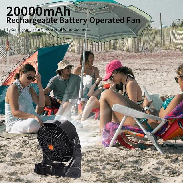 Alt view image 2 of 7 - 20000mAh Camping Fan with LED Lantern USB TpyeC Rechargeable Battery Operated Fan Outdoor Fans with Light & Hook,4 Speeds Personal USB Desk for Camping Black X26A