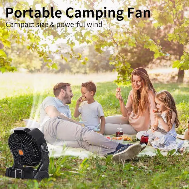 Alt view image 3 of 7 - 20000mAh Camping Fan with LED Lantern USB TpyeC Rechargeable Battery Operated Fan Outdoor Fans with Light & Hook,4 Speeds Personal USB Desk for Camping Black X26A