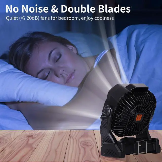 Alt view image 4 of 7 - 20000mAh Camping Fan with LED Lantern USB TpyeC Rechargeable Battery Operated Fan Outdoor Fans with Light & Hook,4 Speeds Personal USB Desk for Camping Black X26A