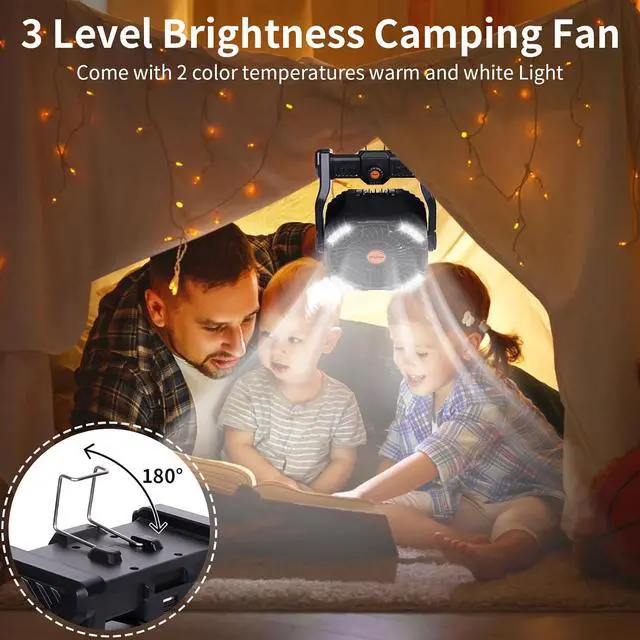 Alt view image 7 of 7 - 20000mAh Camping Fan with LED Lantern USB TpyeC Rechargeable Battery Operated Fan Outdoor Fans with Light & Hook,4 Speeds Personal USB Desk for Camping Black X26A