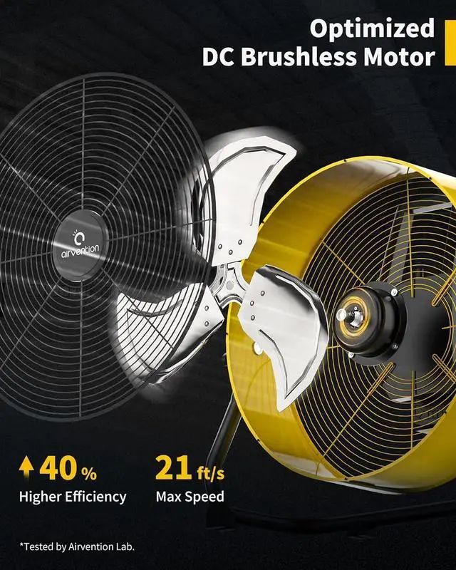 Alt view image 2 of 7 - 15600mAh Rechargeable Battery Operated Drum Fan, 12 inch Yellow Industrial High Velocity Floor Fan, Shop Fan for Camping Gym Garage Outdoor Indoor, AI-F600Y