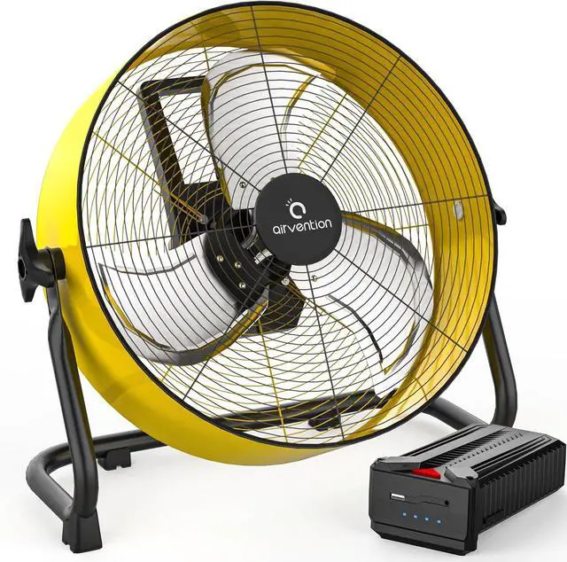 Main image of 15600mAh Rechargeable Battery Operated Drum Fan, 12 inch Yellow Industrial High Velocity Floor Fan, Shop Fan for Camping Gym Garage Outdoor Indoor, AI-F600Y