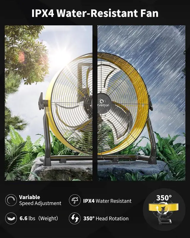 Alt view image 6 of 7 - 15600mAh Rechargeable Battery Operated Drum Fan, 12 inch Yellow Industrial High Velocity Floor Fan, Shop Fan for Camping Gym Garage Outdoor Indoor, AI-F600Y