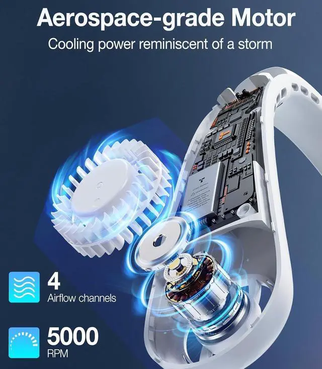 Alt view image 3 of 6 - COOLiFY [All-New, Upgraded Powerful Airflow] Industry-First Portable Neck Fan - Rechargeable, 360° Airflow, Hands-Free Bladeless Cooling, For Yard Work, Indoor, Outdoor Use - Elegant Ivory