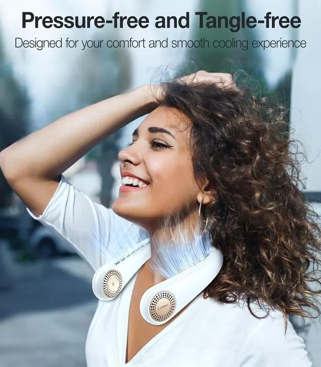 Alt view image 4 of 6 - COOLiFY [All-New, Upgraded Powerful Airflow] Industry-First Portable Neck Fan - Rechargeable, 360° Airflow, Hands-Free Bladeless Cooling, For Yard Work, Indoor, Outdoor Use - Elegant Ivory