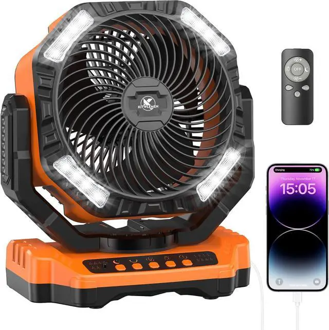 Main image of 40000mAh Battery Powered Camping Fan - 136H Max Cooling, Rechargeable Battery Operated Oscillating Floor Fan with Charger, Remote & Hook, Portable for Tent Outdoor Patio Garage Hurricane Power Outage
