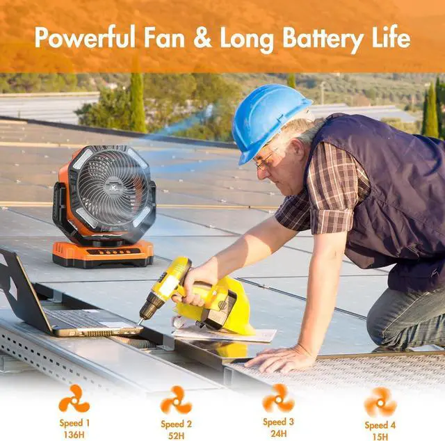 Alt view image 3 of 7 - 40000mAh Battery Powered Camping Fan - 136H Max Cooling, Rechargeable Battery Operated Oscillating Floor Fan with Charger, Remote & Hook, Portable for Tent Outdoor Patio Garage Hurricane Power Outage
