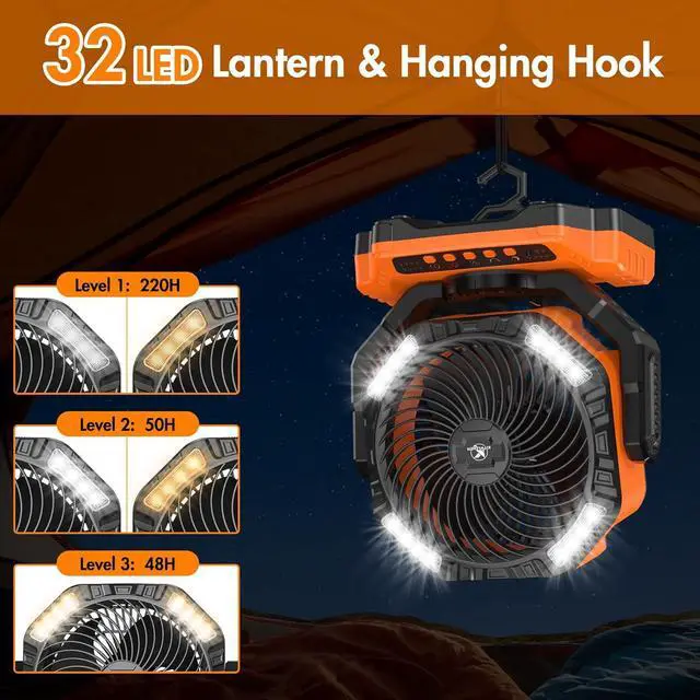 Alt view image 4 of 7 - 40000mAh Battery Powered Camping Fan - 136H Max Cooling, Rechargeable Battery Operated Oscillating Floor Fan with Charger, Remote & Hook, Portable for Tent Outdoor Patio Garage Hurricane Power Outage