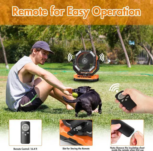 Alt view image 6 of 7 - 40000mAh Battery Powered Camping Fan - 136H Max Cooling, Rechargeable Battery Operated Oscillating Floor Fan with Charger, Remote & Hook, Portable for Tent Outdoor Patio Garage Hurricane Power Outage